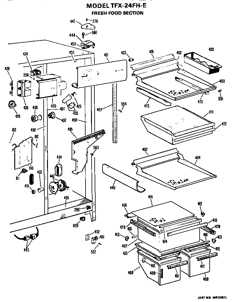 GE TFX24FHE fresh food section diagram