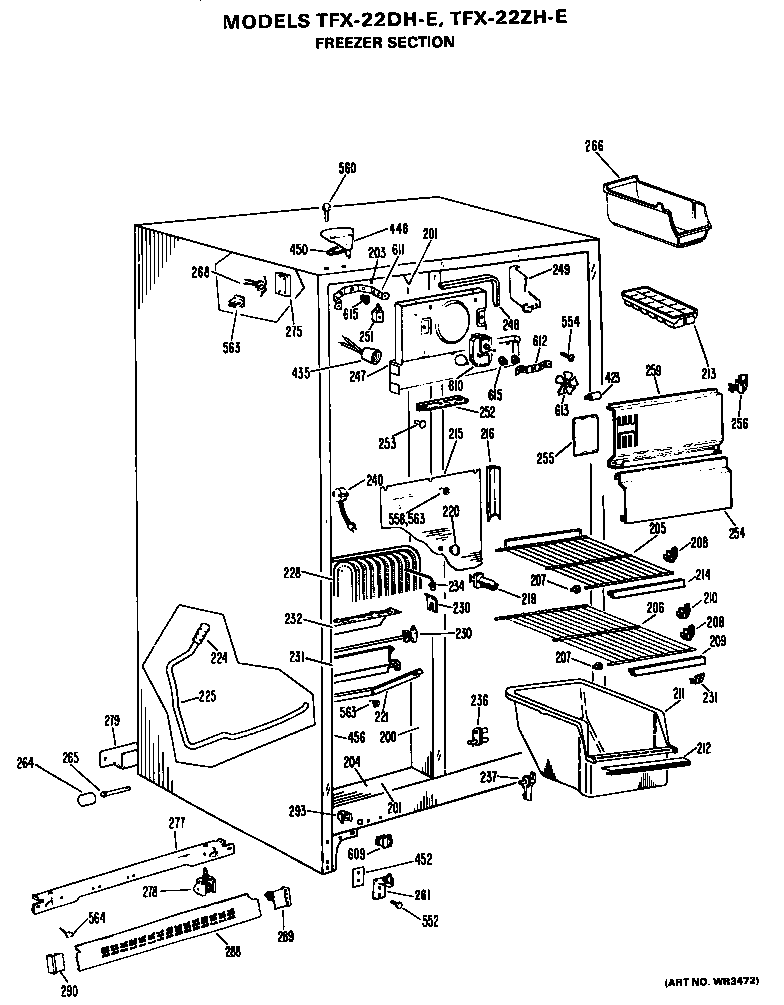 GE TFX22DHE freezer section diagram