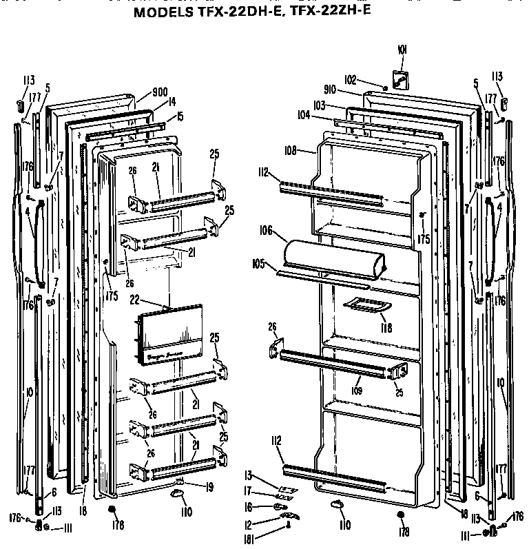 GE TFX22DHE doors diagram