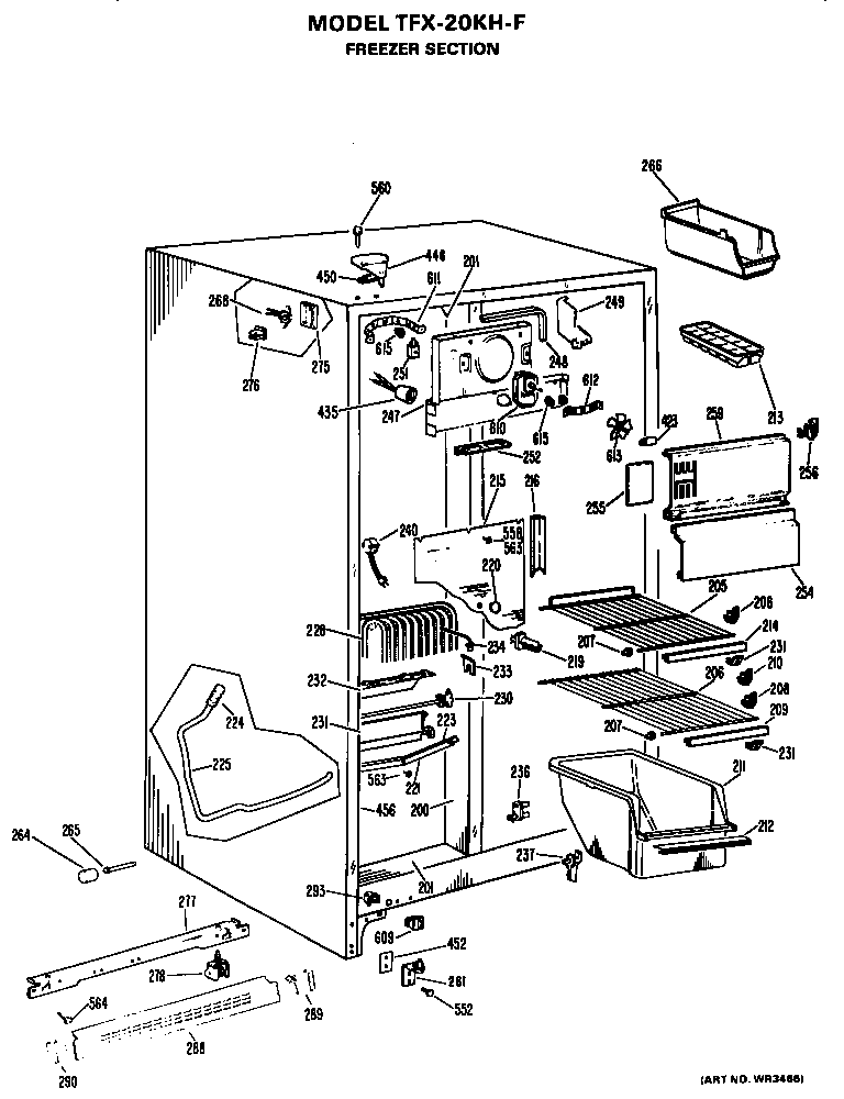 GE TFX20KHF freezer section diagram