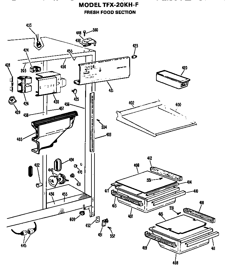 GE TFX20KHF fresh food section diagram