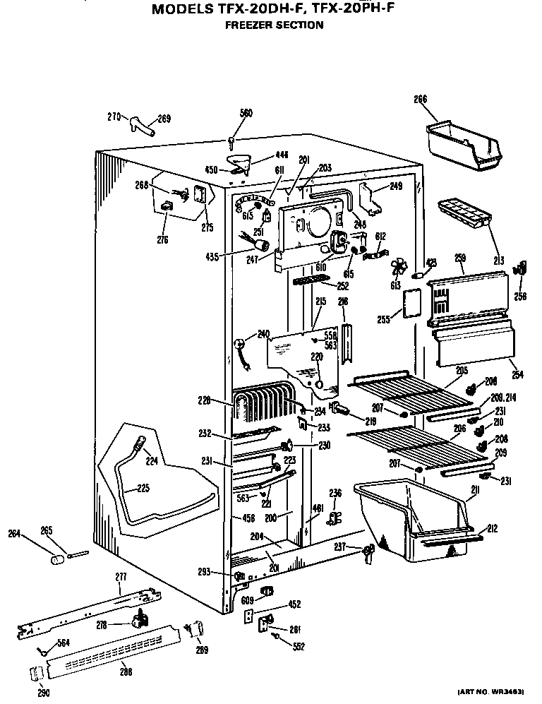 GE TFX20DHF freezer section diagram