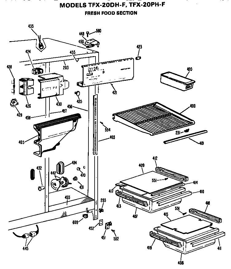 GE TFX20DHF fresh food section diagram