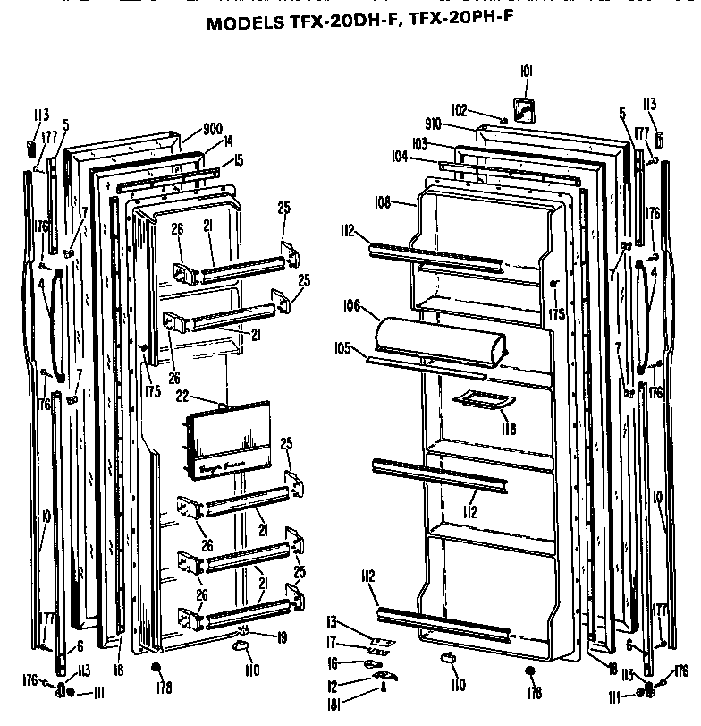 GE TFX20DHF doors diagram