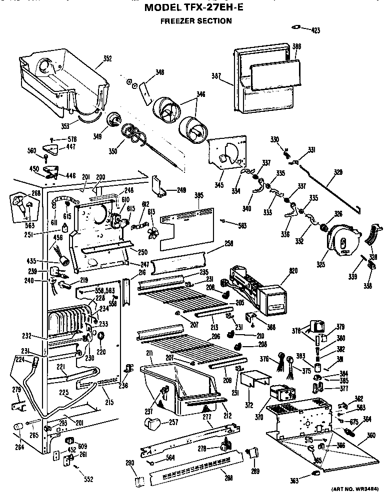 GE TFX27EHE freezer section diagram