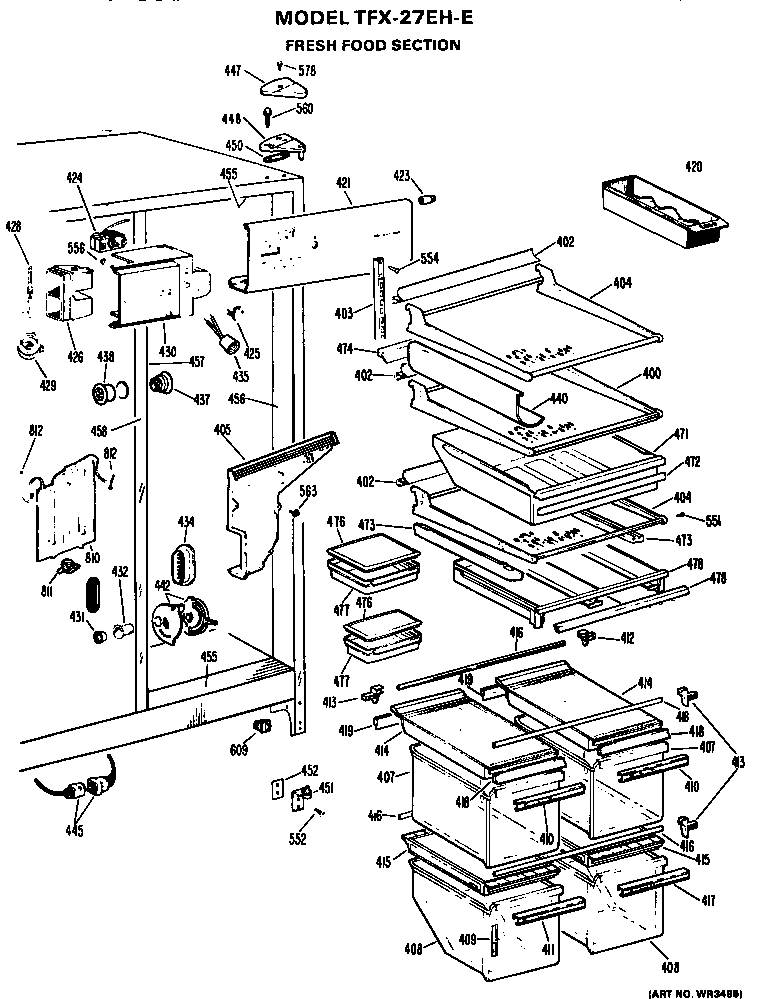GE TFX27EHE fresh food section diagram