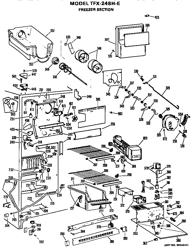 GE TFX24SHE freezer section diagram