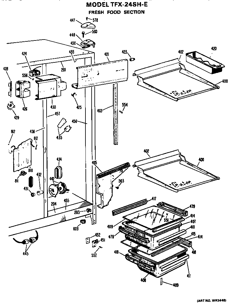 GE TFX24SHE fresh food section diagram