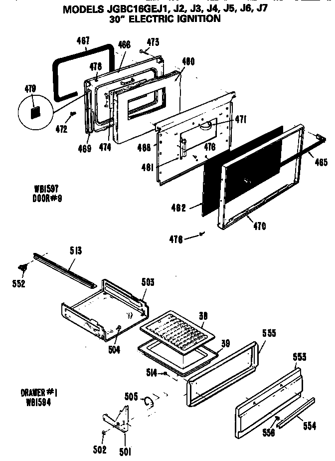 GE JGBC16GEJ1 door diagram