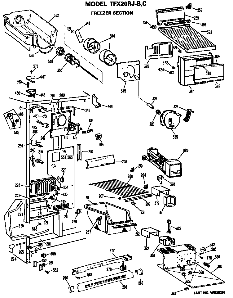GE TFX20RJB freezer section diagram