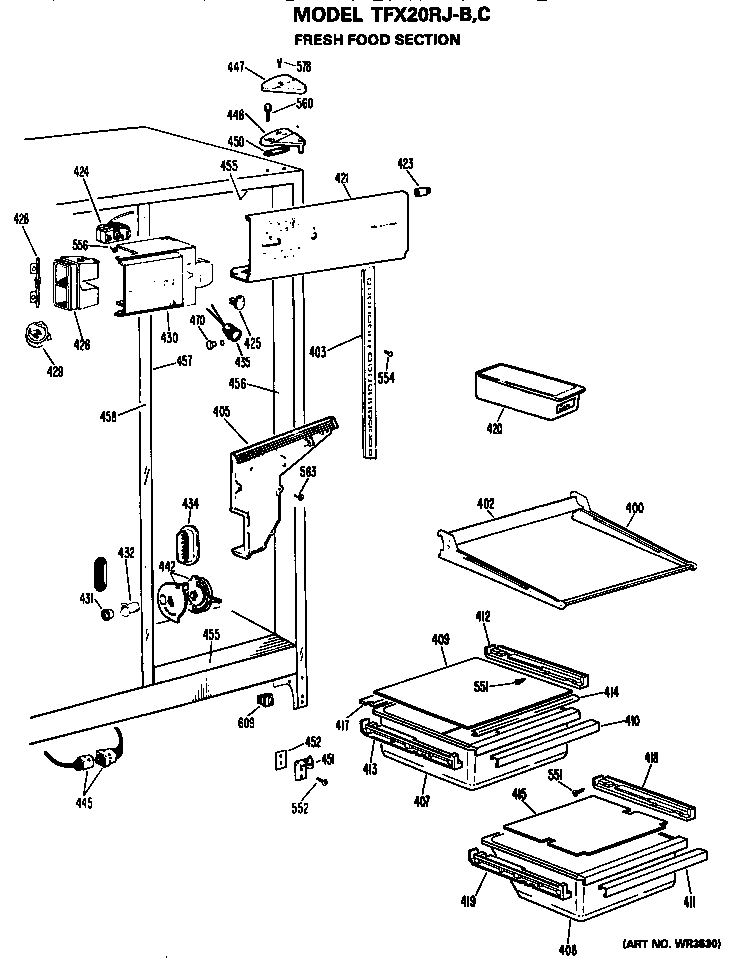GE TFX20RJB fresh food section diagram