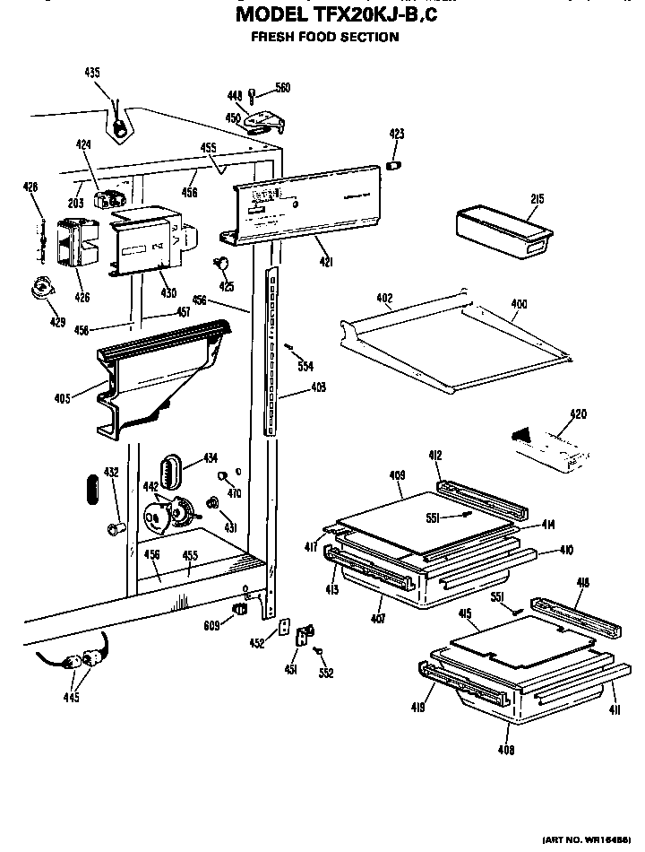 GE TFX20KJB fresh food section diagram
