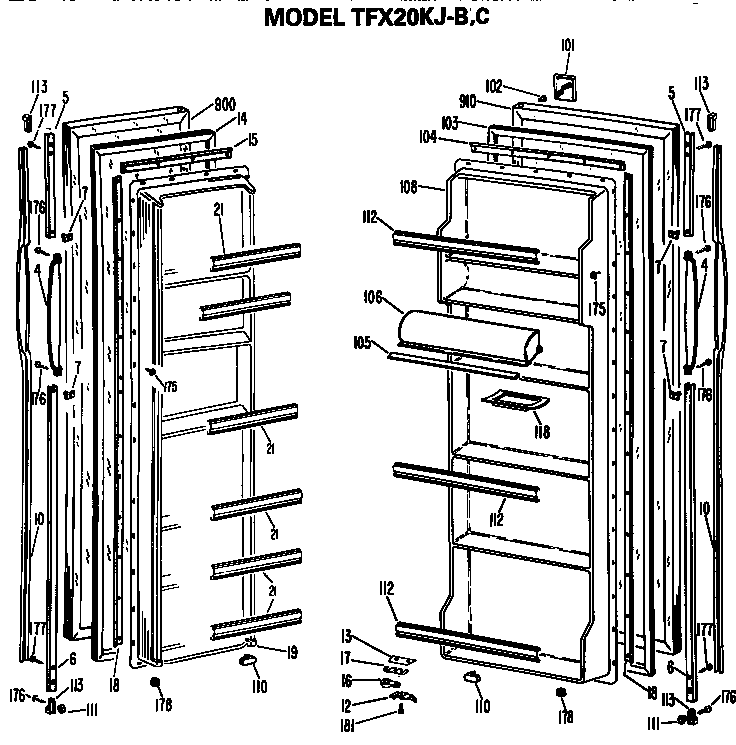 GE TFX20KJB doors diagram