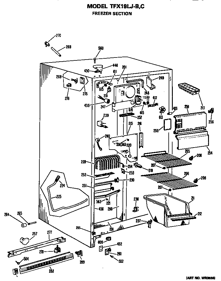 GE TFX19LJB freezer section diagram