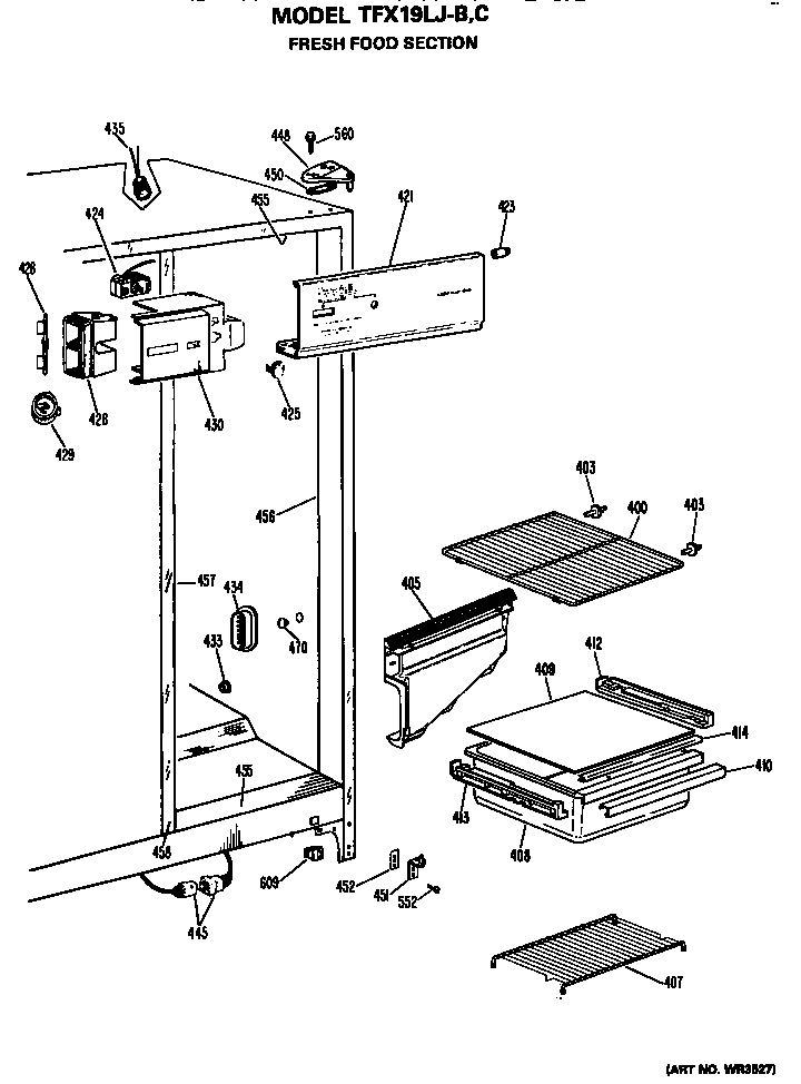 GE TFX19LJB fresh food section diagram