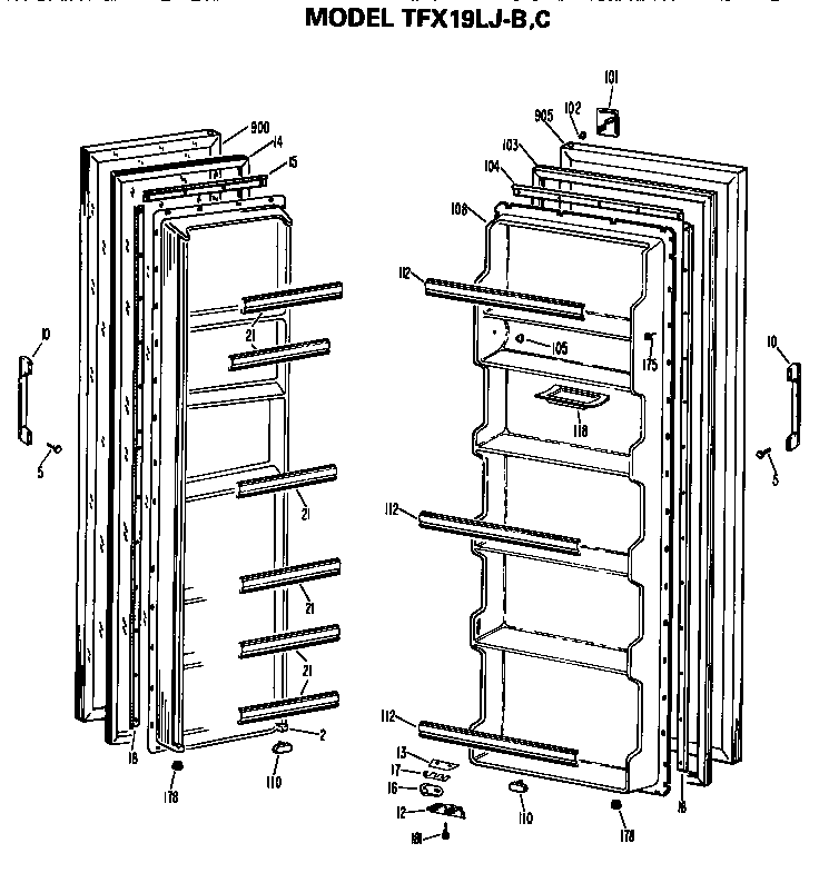 GE TFX19LJB door diagram