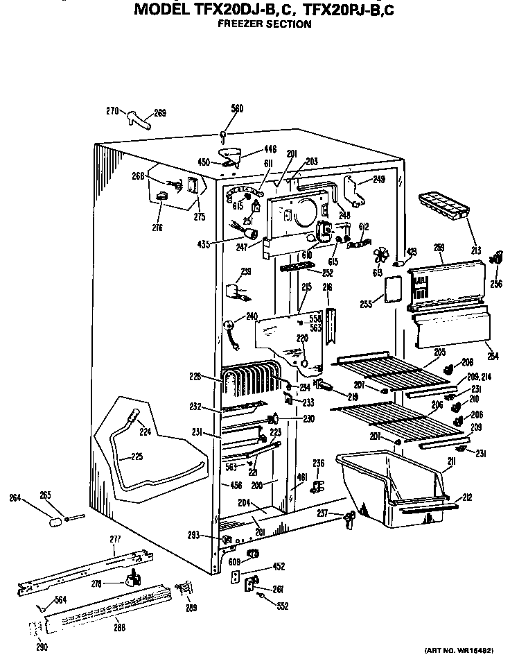 GE TFX20PJC freezer section diagram