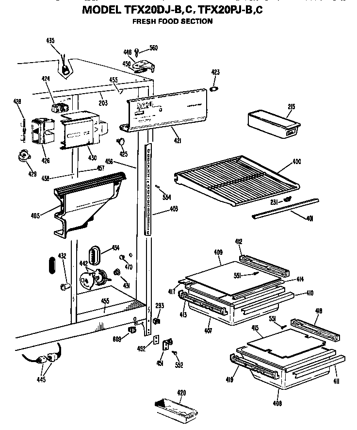GE TFX20PJC fresh food section diagram
