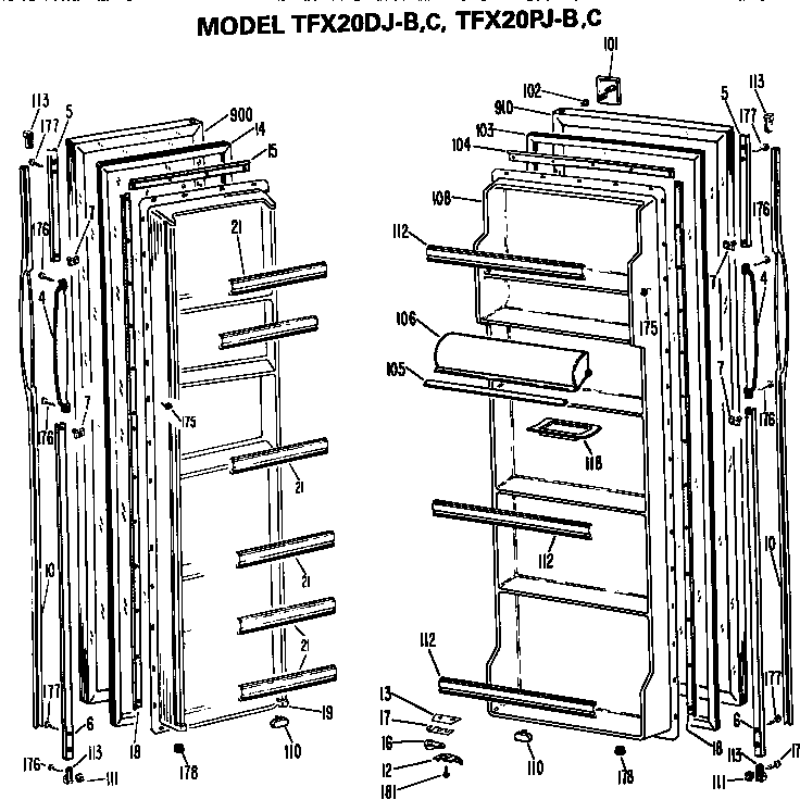 GE TFX20PJC doors diagram