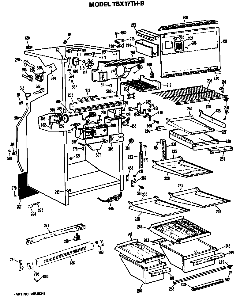 GE TBX17THB cabinet parts diagram