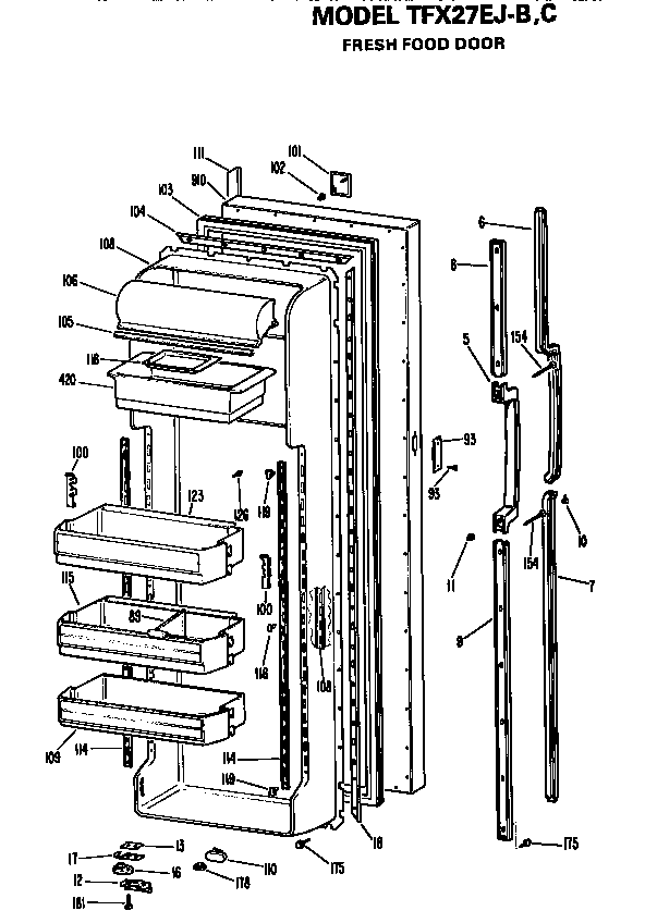 GE TFX27EJC fresh food door diagram