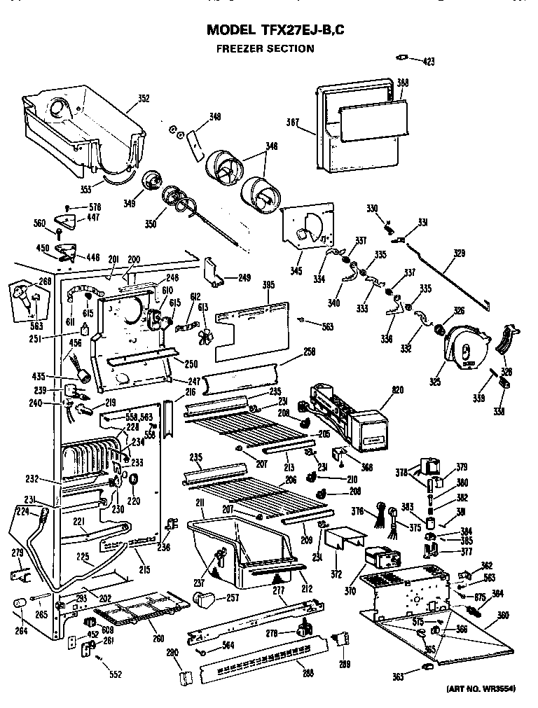 GE TFX27EJC freezer section diagram