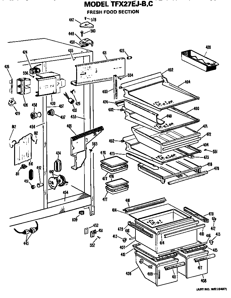 GE TFX27EJC fresh food section diagram