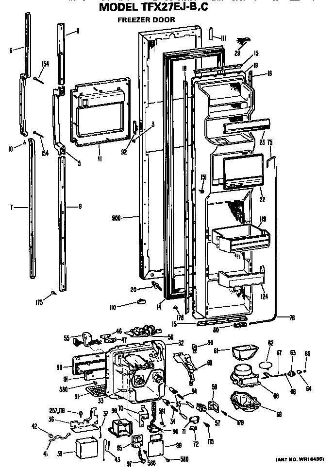 GE TFX27EJC freezer door diagram