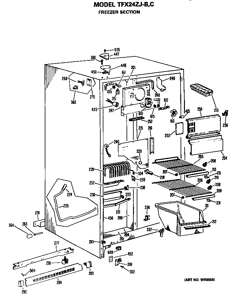 GE TFX24ZJC freezer section diagram