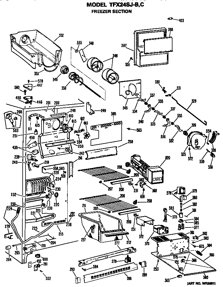 GE TFX24SJC freezer section diagram
