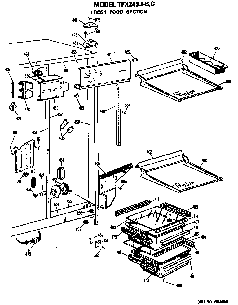 GE TFX24SJC fresh food section diagram