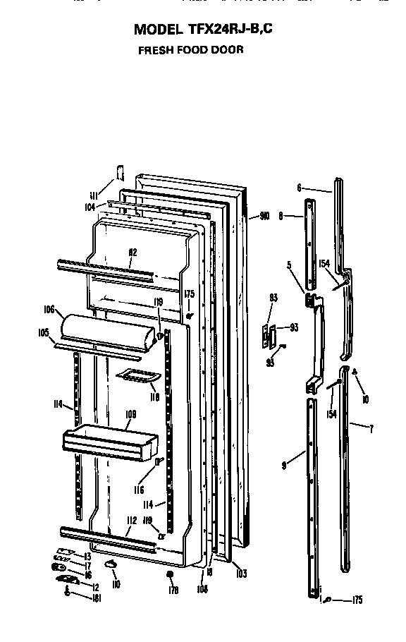 GE TFX24RJC fresh food door diagram
