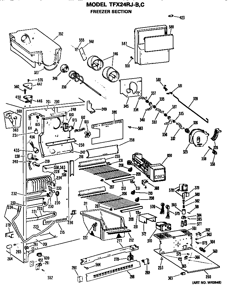 GE TFX24RJC freezer section diagram