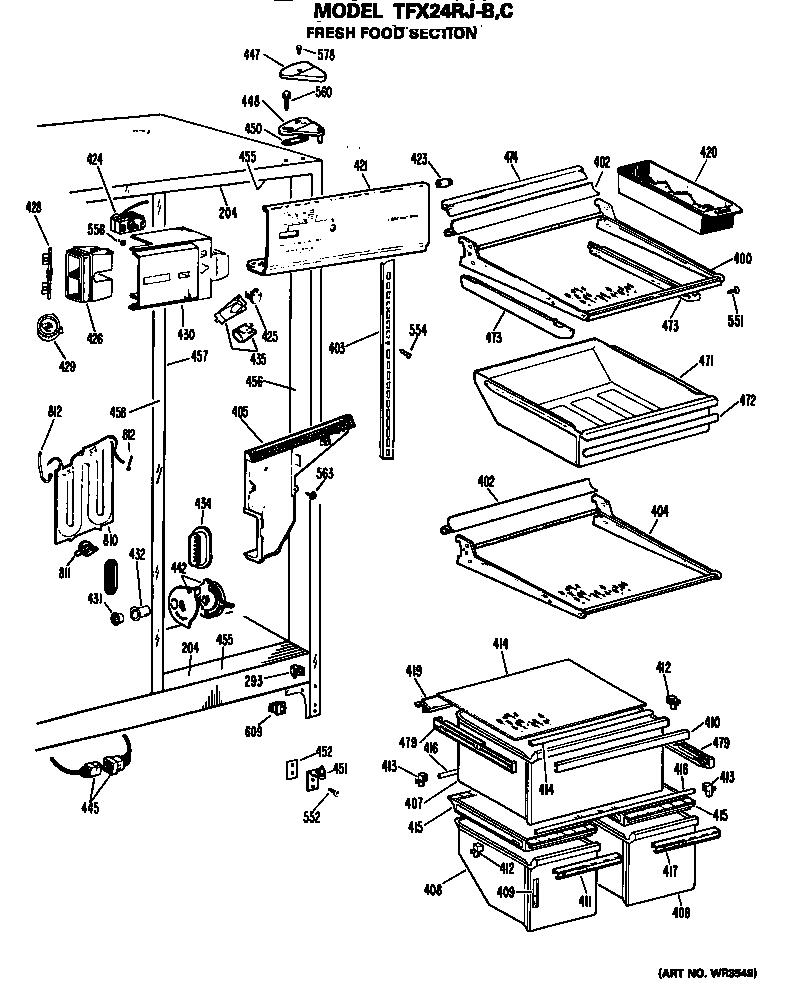 GE TFX24RJC fresh food section diagram
