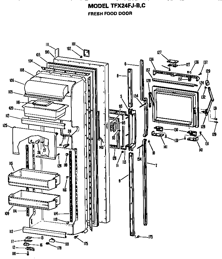GE TFX24FJB fresh food door diagram