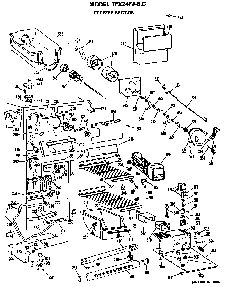 GE TFX24FJB freezer section diagram