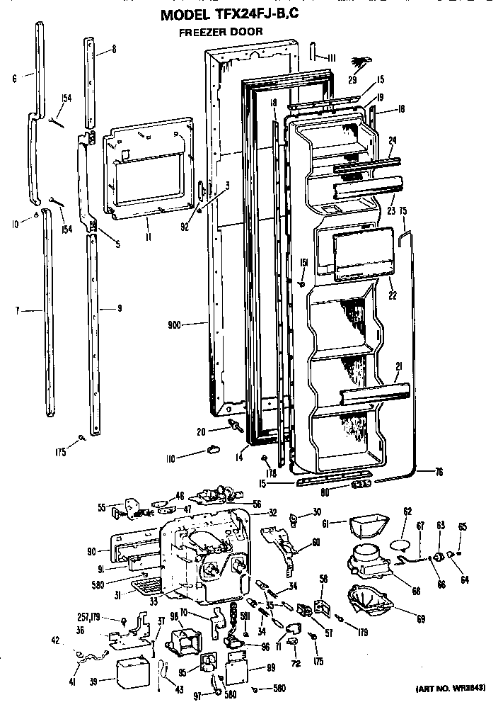 GE TFX24FJB freezer door diagram