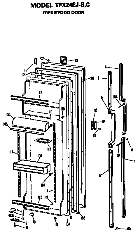 GE TFX24EJB fresh food door diagram