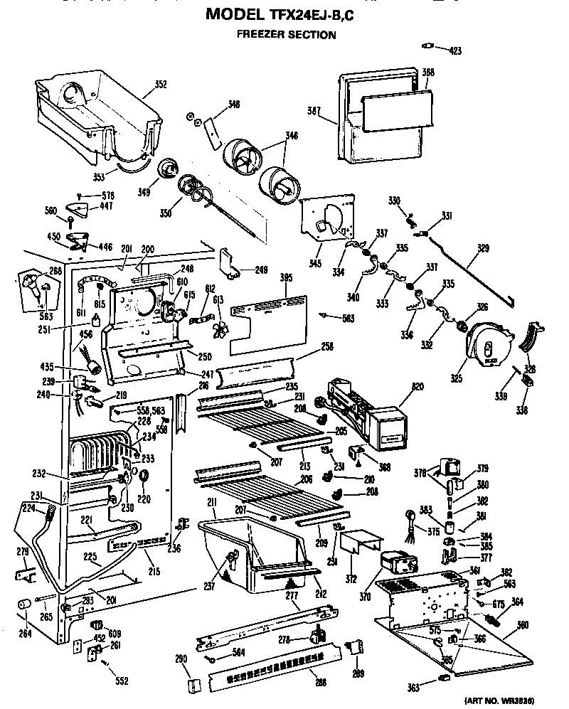 GE TFX24EJB freezer section diagram