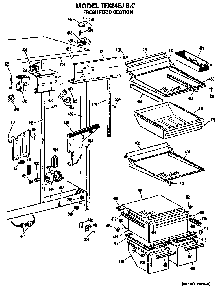 GE TFX24EJB fresh food section diagram