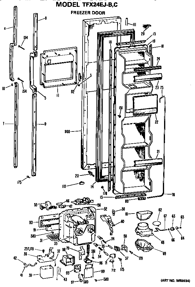 GE TFX24EJB freezer door diagram