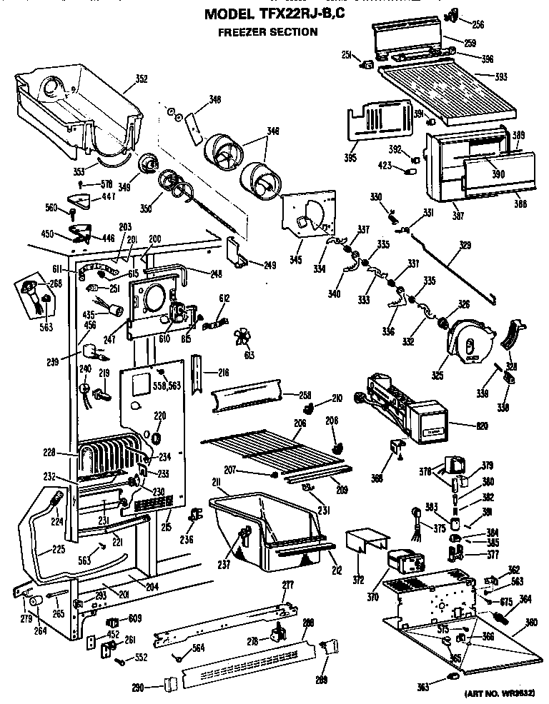 GE TFX22RJC freezer section diagram