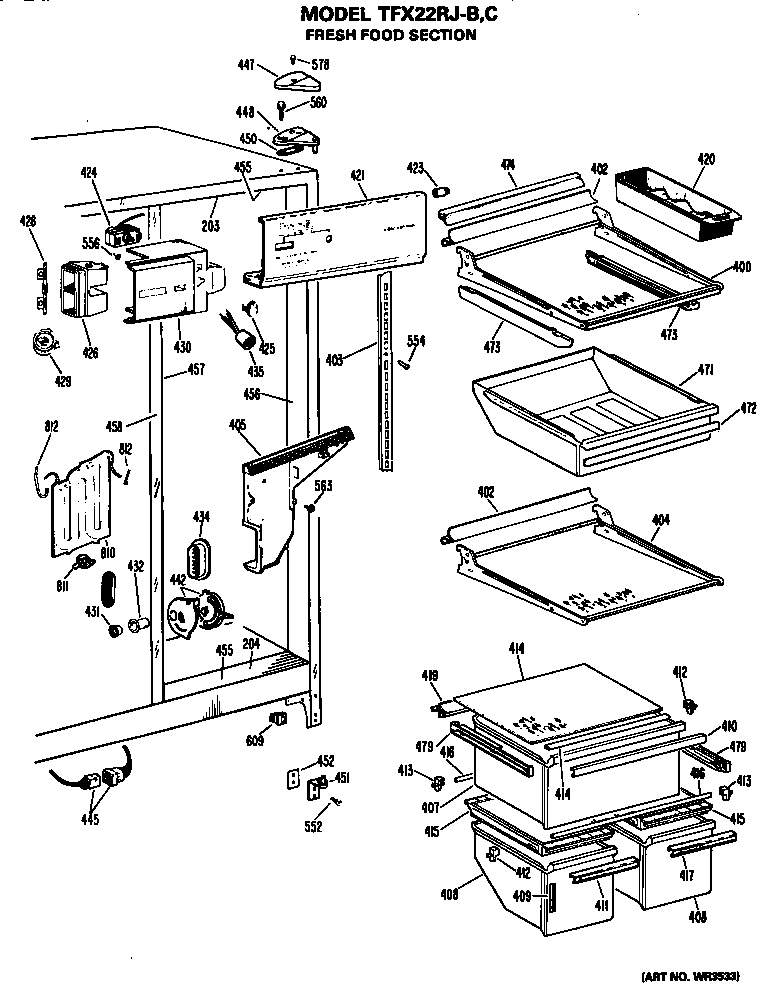 GE TFX22RJC fresh food section diagram