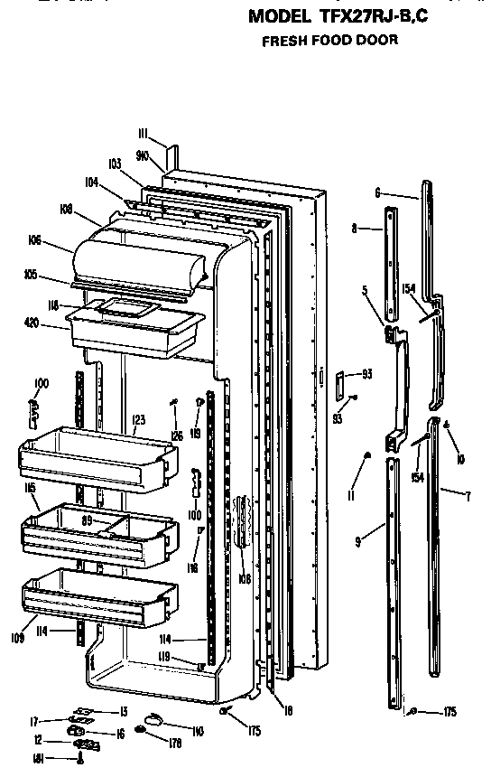 GE TFX27RJB fresh food door diagram