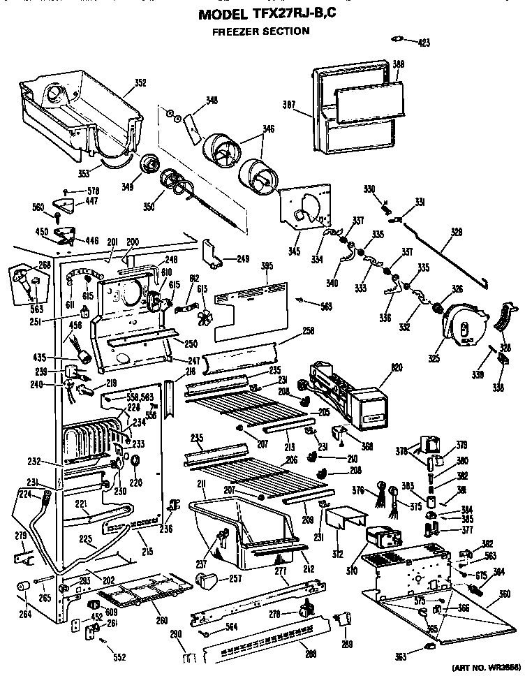 GE TFX27RJB freezer section diagram