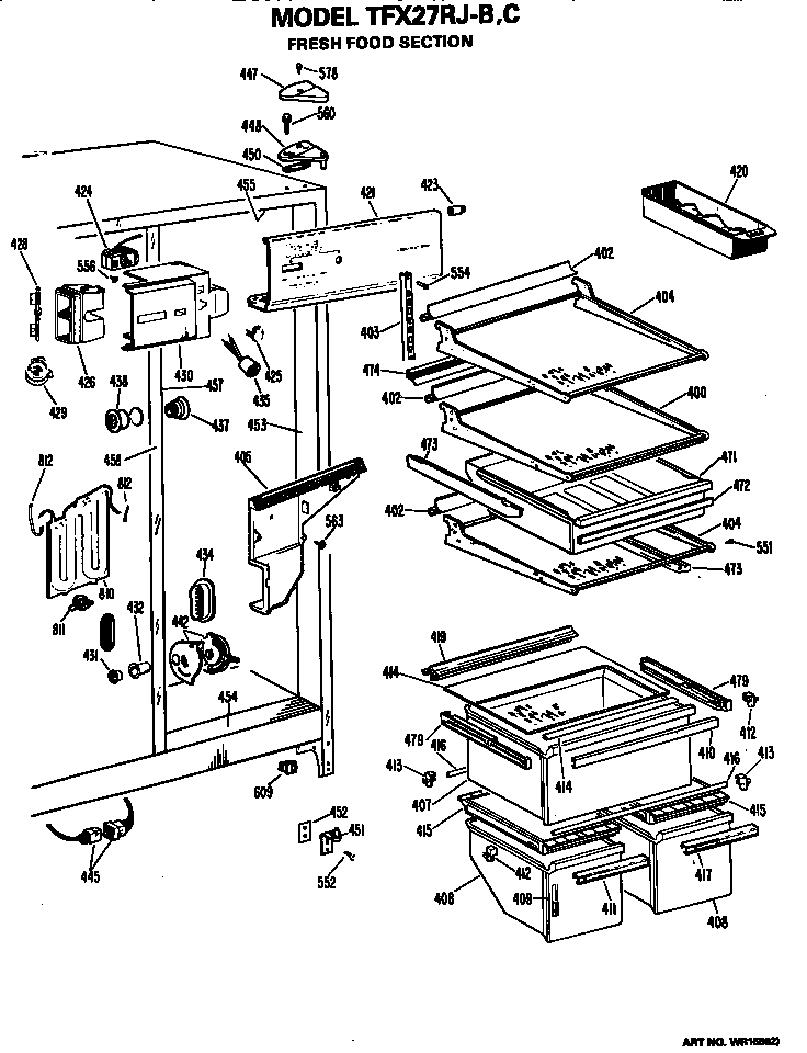 GE TFX27RJB fresh food section diagram
