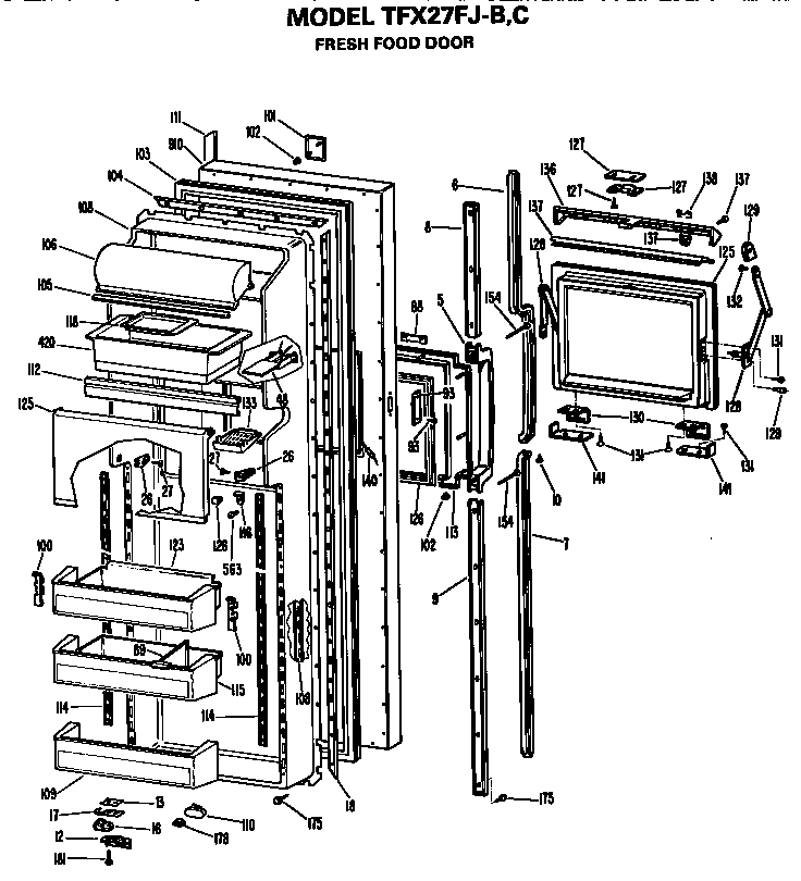 GE TFX27FJB fresh food door diagram