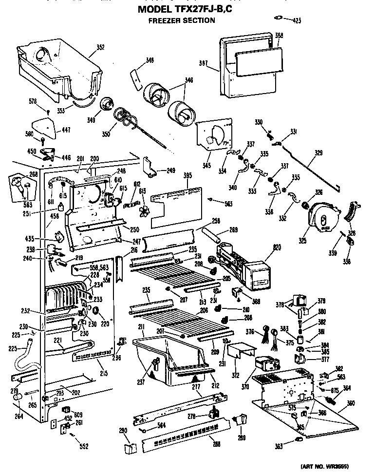 GE TFX27FJB freezer section diagram