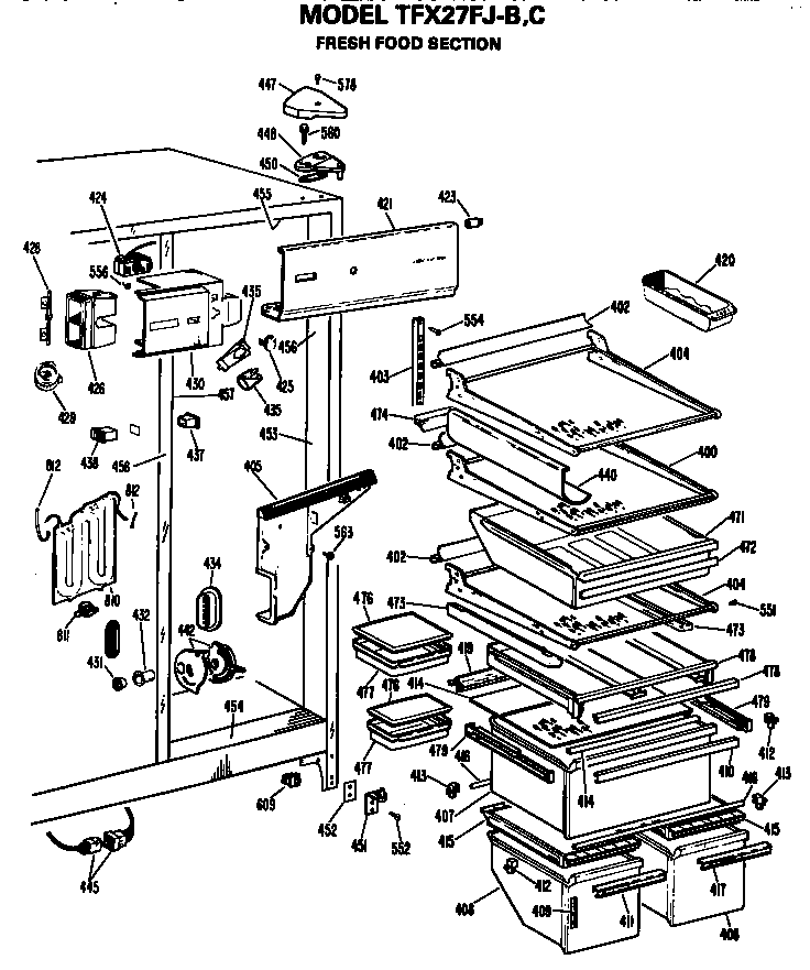 GE TFX27FJB fresh food section diagram