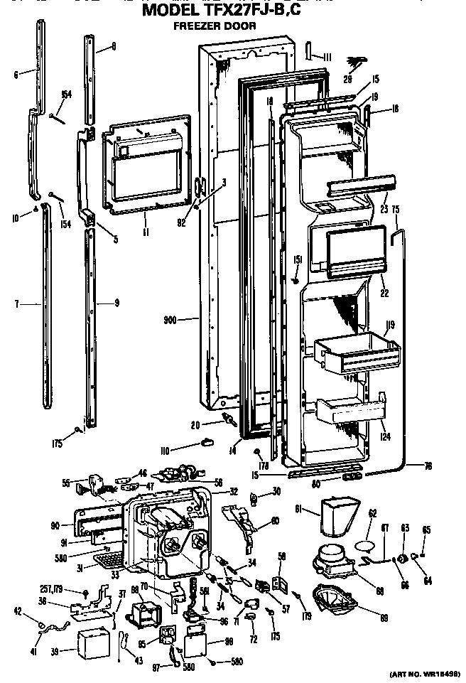 GE TFX27FJB freezer door diagram